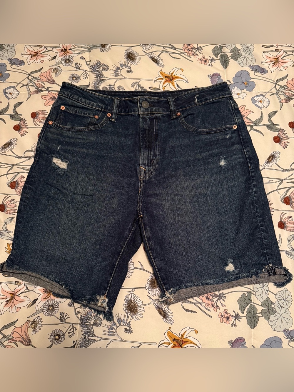 American Eagle Outfitters Dark Indigo High-Waist Denim Shorts